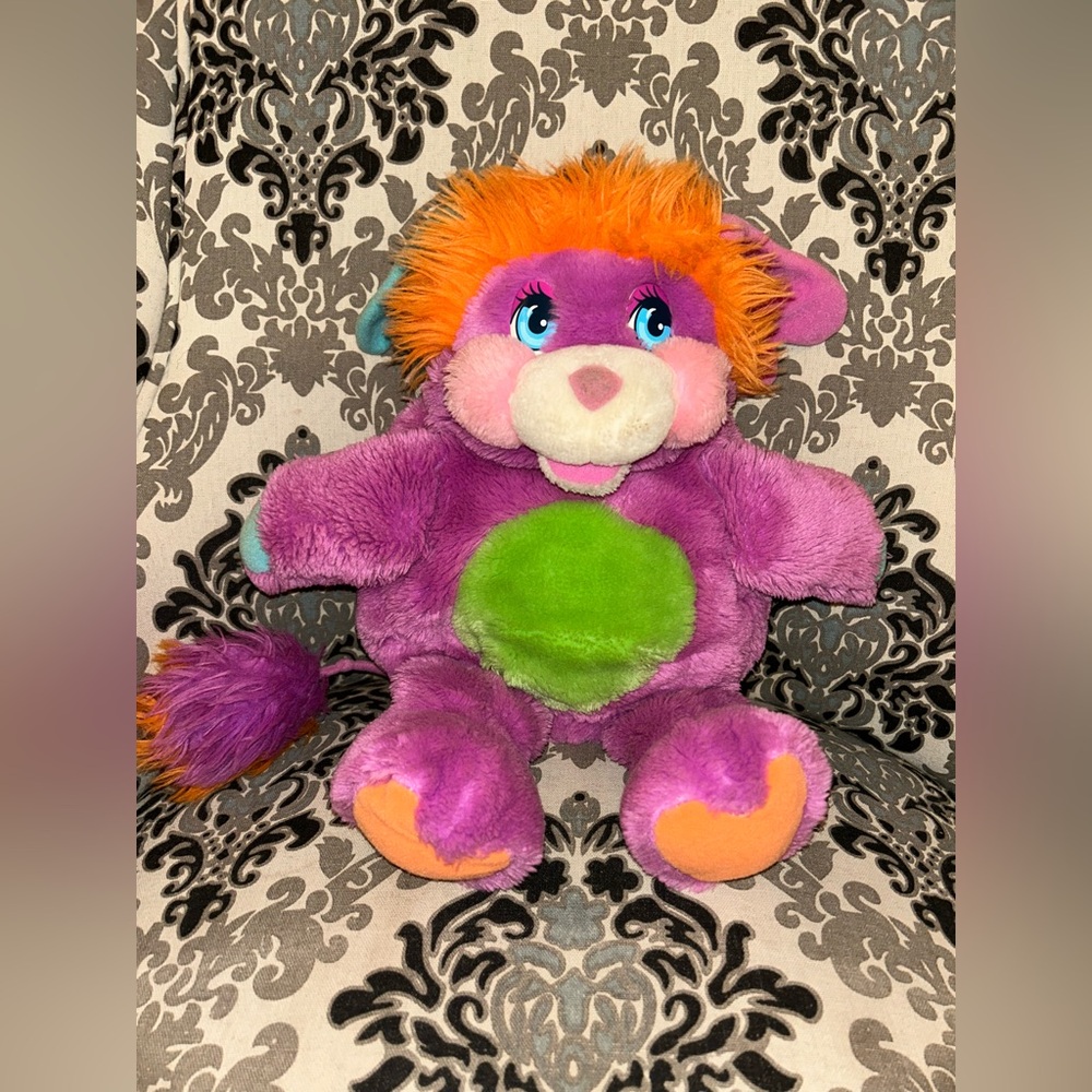 Vintage 1985 Pancake Popples Purple Orange 15" Plush stuffed animal Mattel rare